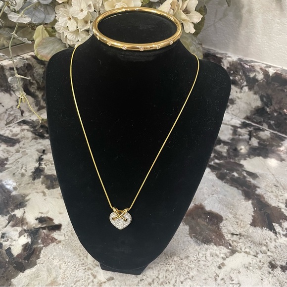 Swarovski Vintage Signed Polka Dot Crystal stacking Bangle & Pave Heart Pendant - Picture 4 of 14